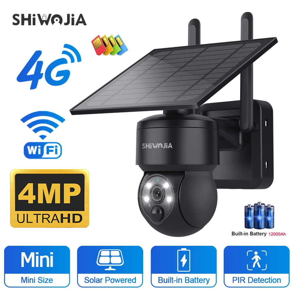 Home Security Outdoor Cameras - SHIWOJIA WIFI Wireless PTZ Solar Camera