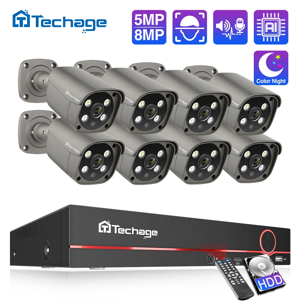 Home Security Outdoor Cameras - Techage 8CH 5MP 8MP Security Camera