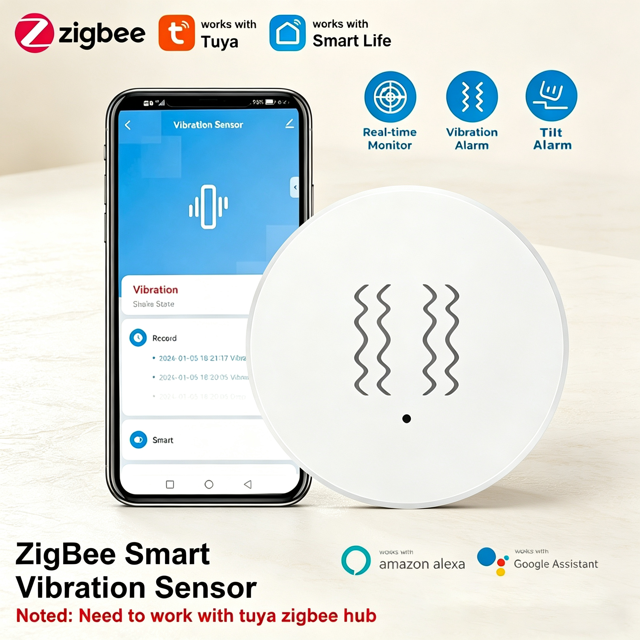 Tuya ZigBee Smart Vibration &  - Home Security Technology recensie en prijs